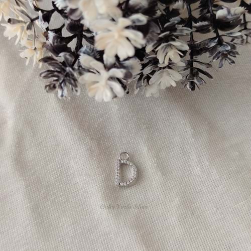 İTHAL TAŞLI HARF ( KOLYE KÜPE BİLEKLİK UCU) - RODYUM KAPLAMA (BEYAZ) - D HARFİ