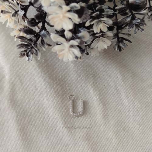 İTHAL TAŞLI HARF ( KOLYE KÜPE BİLEKLİK UCU) - RODYUM KAPLAMA (BEYAZ) - U HARFİ