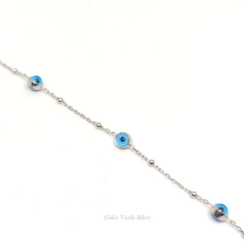 CAM GÖZ NAZAR TOP GÜMÜŞ BİLEKLİK - RODYUM KAPLAMA (BEYAZ)