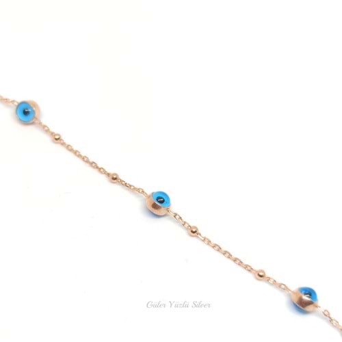 CAM GÖZ NAZAR TOP GÜMÜŞ BİLEKLİK - ROSE ALTIN KAPLAMA (BAKIR)