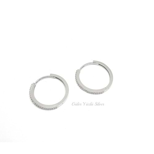 20 MM TAŞLI TEK SIRA HALKA GÜMÜŞ KÜPE - RODYUM KAPLAMA (BEYAZ)