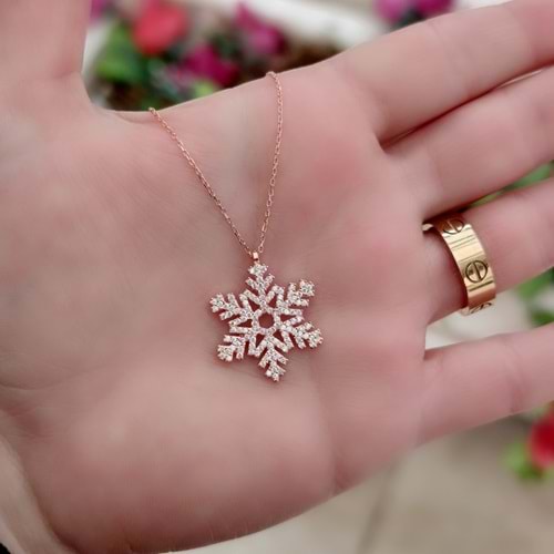 BÜYÜK KAR TANESİ GÜMÜŞ KOLYE - ROSE BAKIR