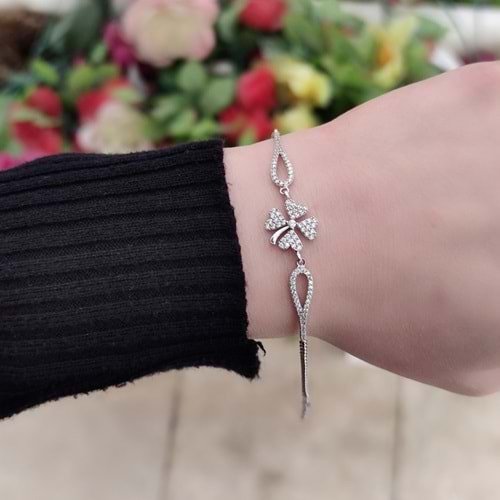 ZİRKON TAŞLI YONCA GÜMÜŞ BİLEKLİK - RODYUM BEYAZ