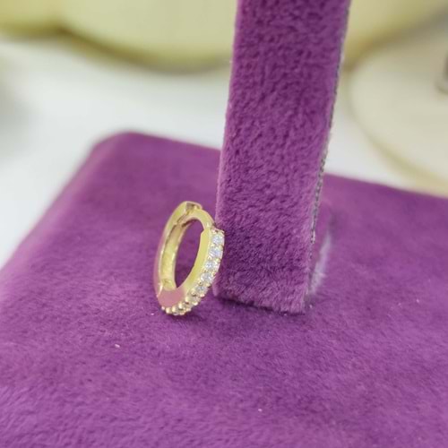 8 MM TAŞLI HALKA GÜMÜŞ KÜPE TEK - ALTIN SARI