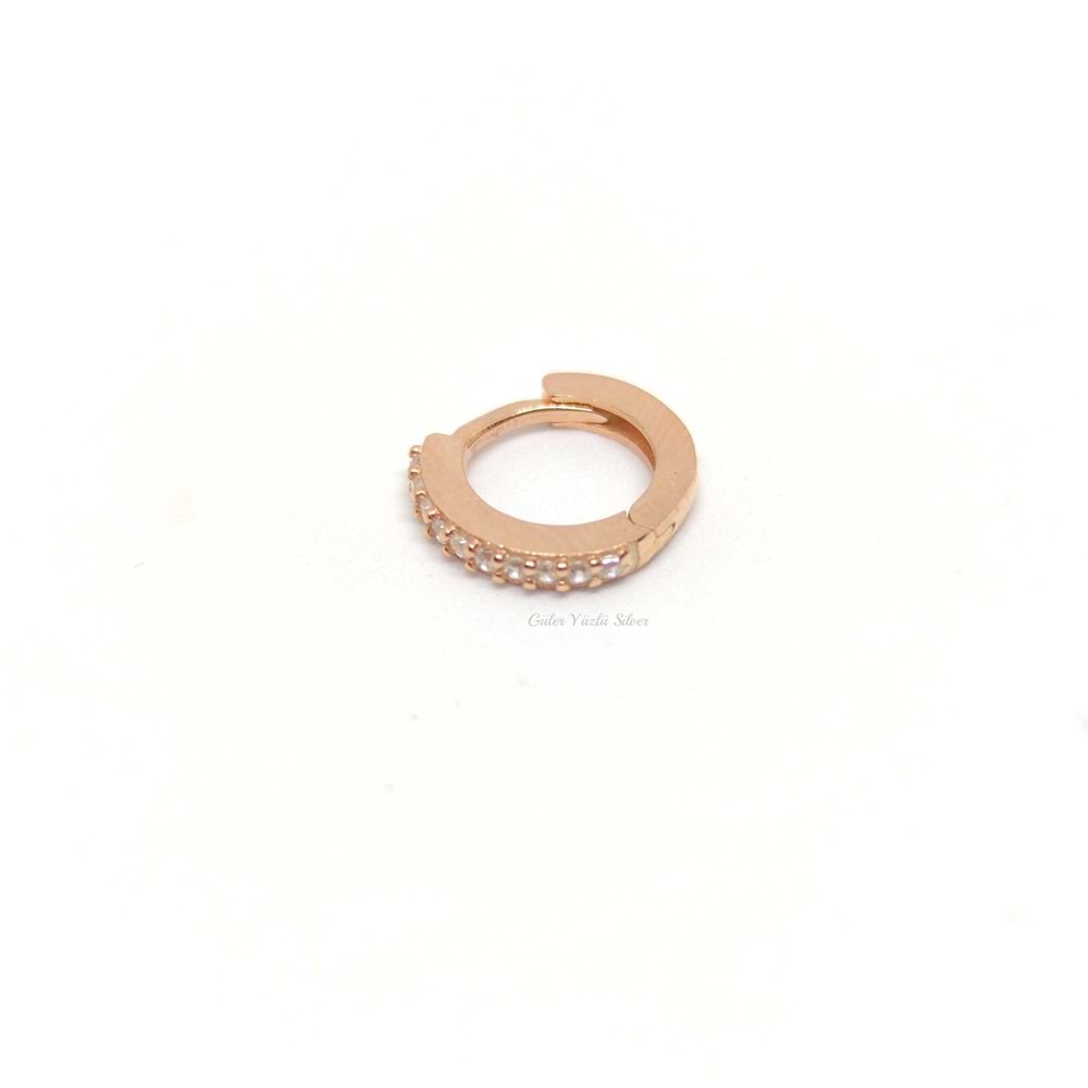8 MM TAŞLI HALKA GÜMÜŞ KÜPE TEK - ROSE BAKIR