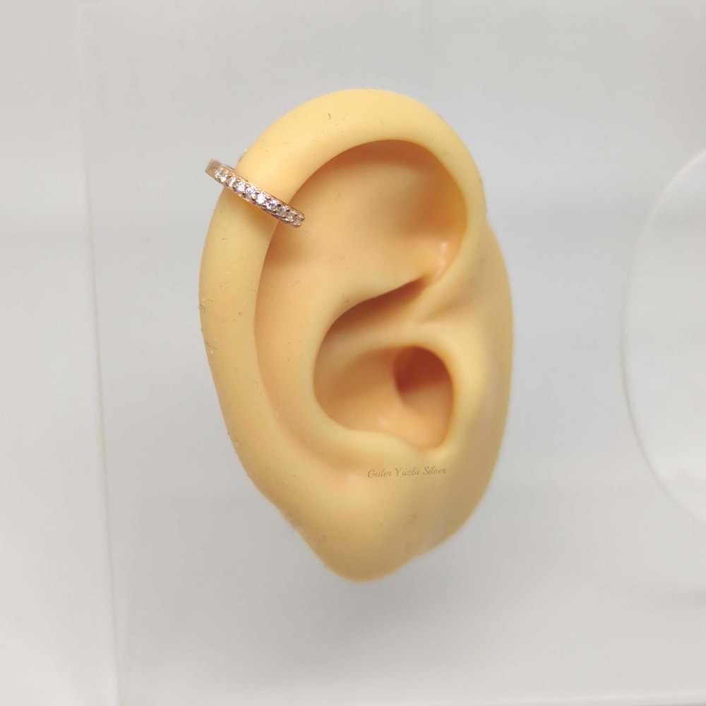 8 MM TAŞLI HALKA GÜMÜŞ KÜPE TEK - ROSE BAKIR