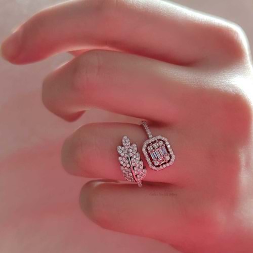 AYARLANABİLİR BAŞAK BAGET GÜMÜŞ YÜZÜK - RODYUM BEYAZ