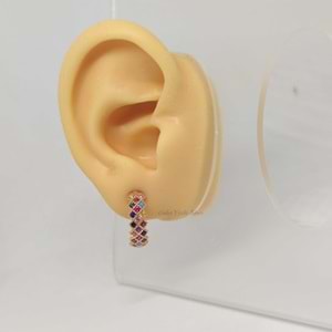 15 MM TAŞLI HALKA GÜMÜŞ KÜPE - RENGARENK