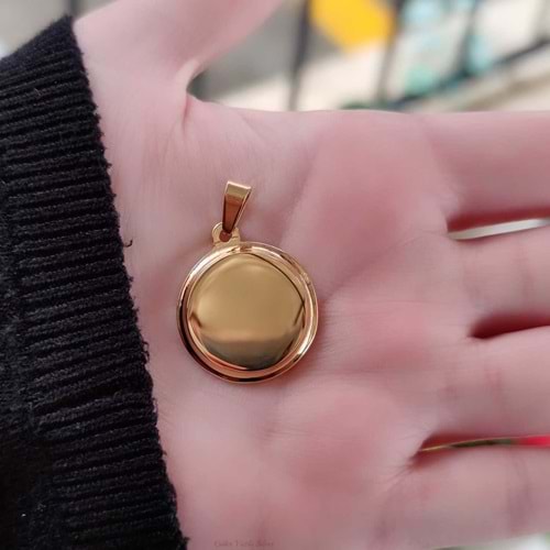 316L ÇELİK YUVARLAK PLAKA KOLYE UCU - ALTIN SARI