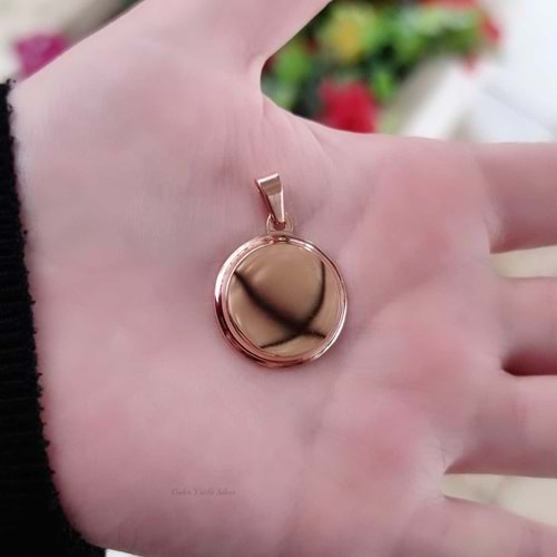 316L ÇELİK YUVARLAK PLAKA KOLYE UCU - ROSE BAKIR