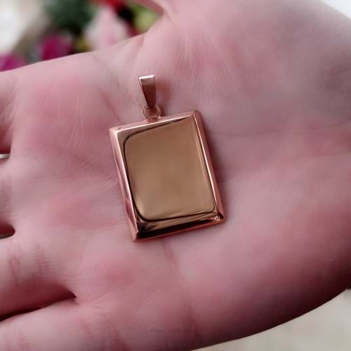 316L ÇELİK DİKDÖRTGEN KOLYE UCU - ROSE BAKIR