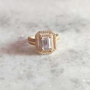 ÇİFT SIRA GEÇİŞLİ BAGET GÜMÜŞ YÜZÜK - ALTIN SARI - 15