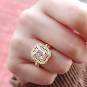 ÇİFT SIRA GEÇİŞLİ BAGET GÜMÜŞ YÜZÜK - ALTIN SARI - 15