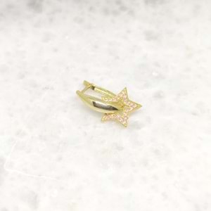 PEMBE TAŞLI YILDIZ TEK GÜMÜŞ U KÜPE - ALTIN SARI