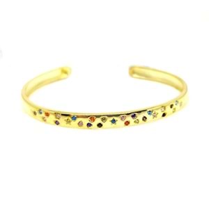 RENKLİ TAŞLI GÜMÜŞ BİLEZİK - ALTIN SARI