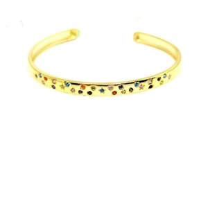 RENKLİ TAŞLI GÜMÜŞ BİLEZİK - ALTIN SARI