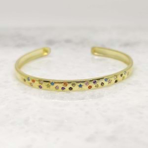 RENKLİ TAŞLI GÜMÜŞ BİLEZİK - ALTIN SARI