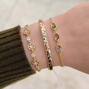 RENKLİ TAŞLI GÜMÜŞ BİLEZİK - ALTIN SARI