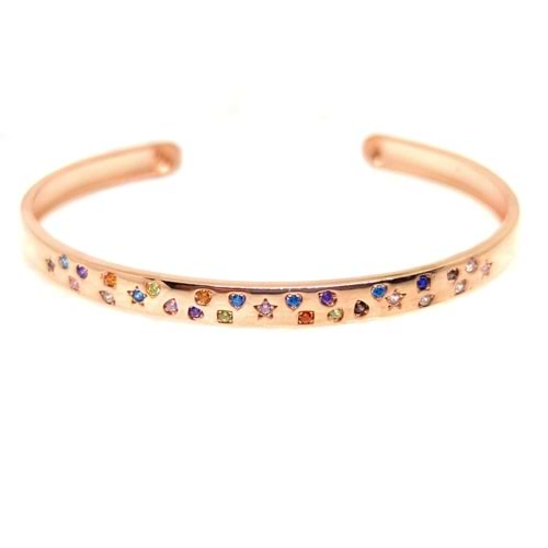 RENKLİ TAŞLI GÜMÜŞ BİLEZİK - ROSE BAKIR