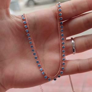 SALLANTILI TURKUAZ TAŞLI GÜMÜŞ KOLYE - ROSE BAKIR