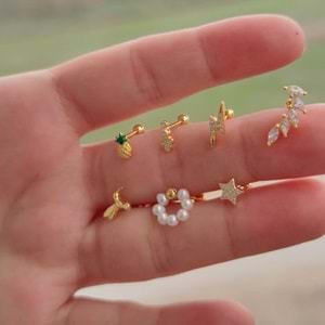 KUŞ GÜMÜŞ TRAGUS PIERCING - ALTIN SARI