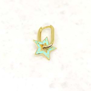 MİNT YEŞİLİ U YILDIZ TEK GÜMÜŞ KÜPE - ALTIN SARI