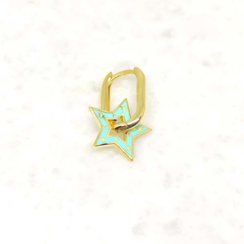 MİNT YEŞİLİ U YILDIZ TEK GÜMÜŞ KÜPE - ALTIN SARI