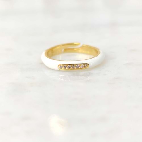 TAŞ DETAYLI MİNELİ GÜMÜŞ YÜZÜK - BEYAZ