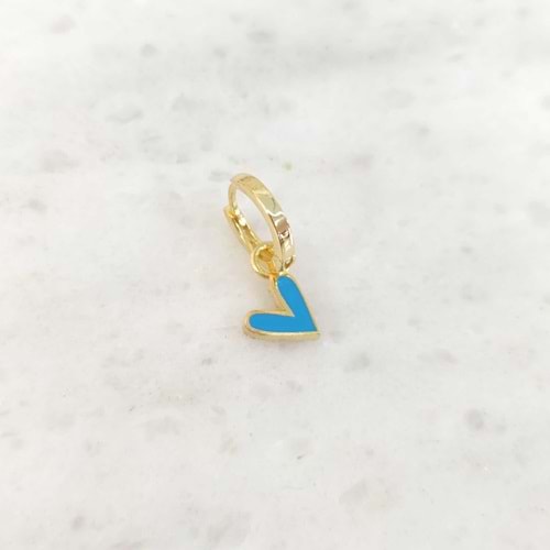 MAVİ MİNELİ KALP TEK HALKA KÜPE - ALTIN SARI