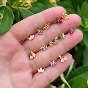 ÇİLEK GÜMÜŞ TRAGUS PIERCING - ALTIN SARI