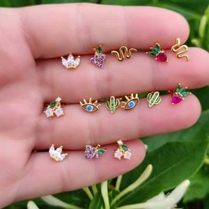 MAVİ GÖZ GÜMÜŞ TRAGUS PIERCING - ALTIN SARI