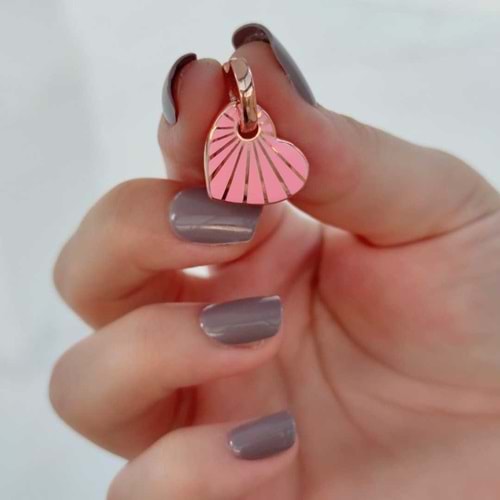 PEMBE MİNELİ KALP TEK GÜMÜŞ KÜPE - ROSE BAKIR
