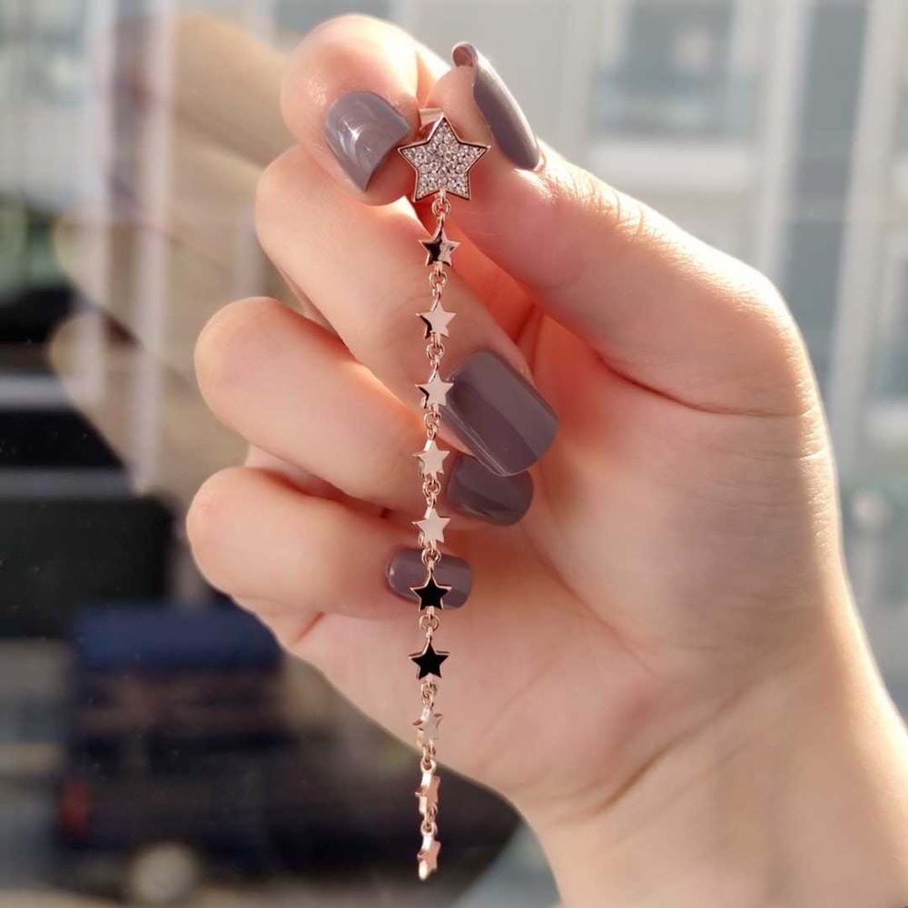 SALLATILI SÜZME YILDIZ - TEK - GÜMÜŞ KÜPE - ROSE BAKIR