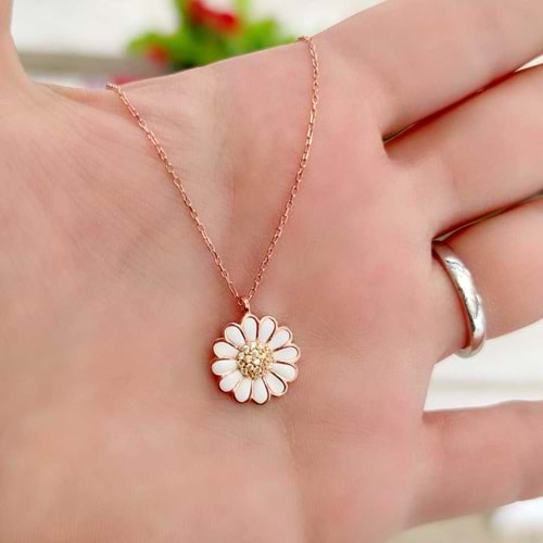 MİNELİ PAPATYA GÜMÜŞ KOLYE - ROSE BAKIR