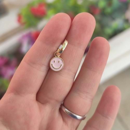 PEMBE SMILE - TEK - HALKA GÜMÜŞ KÜPE - ALTIN SARI