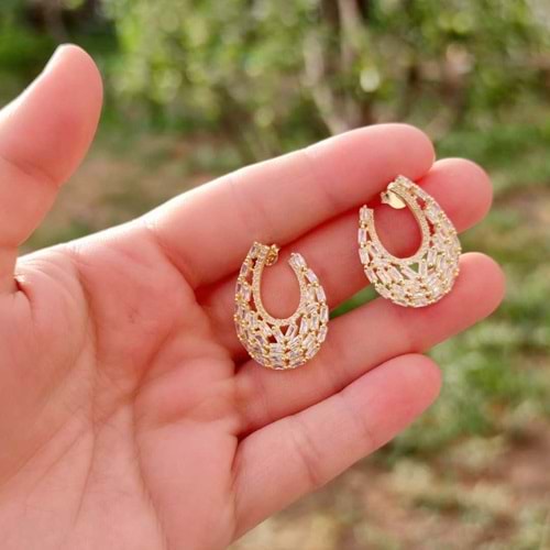 BAGET ZİRKON TAŞ ABİYE GÜMÜŞ KÜPE - ALTIN SARI