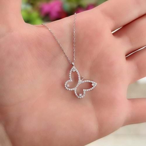 KELEBEK GÜMÜŞ KOLYE - RODYUM BEYAZ