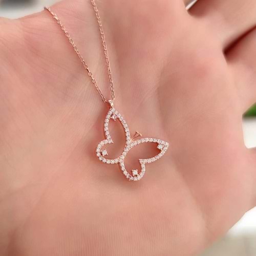 KELEBEK GÜMÜŞ KOLYE - ROSE BAKIR