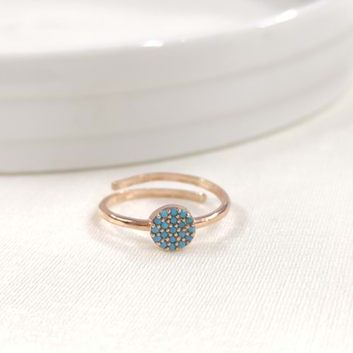 MAVİ TAŞLI YUVARLAK ÇITIR GÜMÜŞ YÜZÜK - ROSE BAKIR