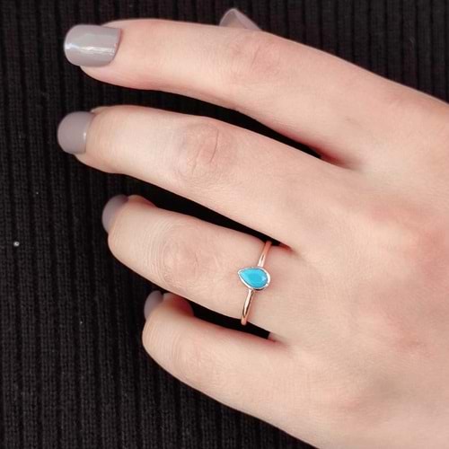 ÇITIR TURKUAZ TAŞLI DAMLA GÜMÜŞ YÜZÜK - ROSE BAKIR