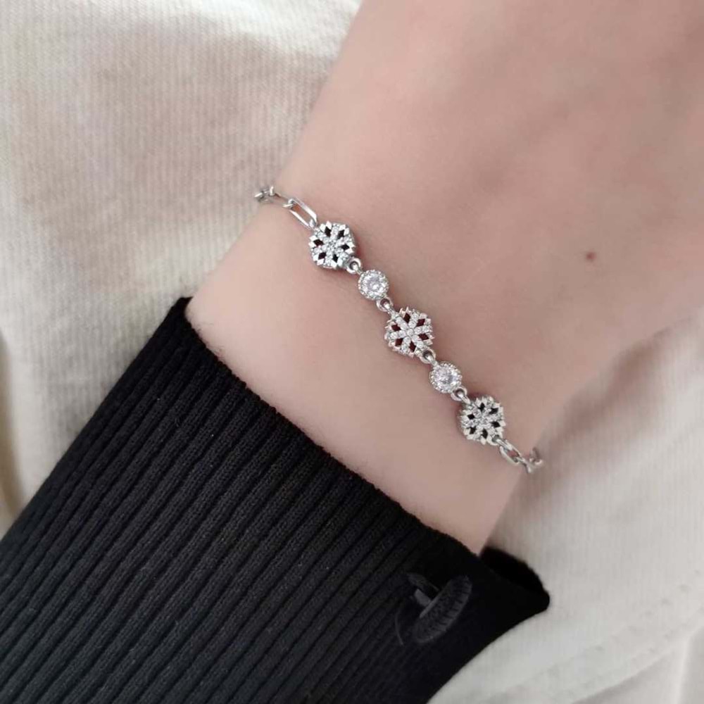 3 LÜ KAR TANE GÜMÜŞ BİLEKLİK - RODYUM BEYAZ