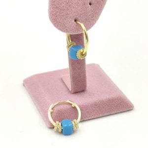 HALKALI MAVİ BONCUK HALKA GÜMÜŞ KÜPE - ALTIN SARI