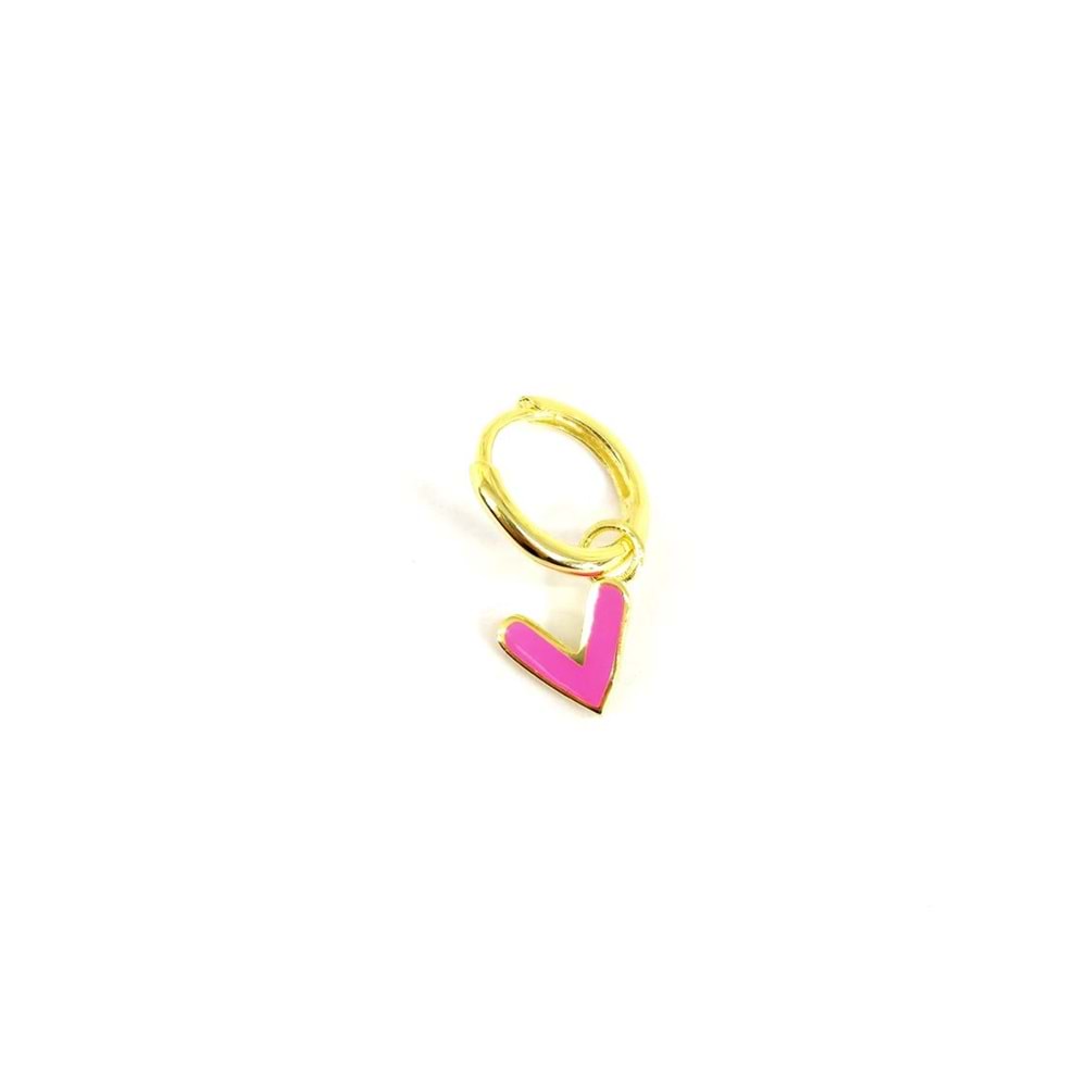 PEMBE MİNELİ KALP HALKA GÜMÜŞ KÜPE - ALTIN SARI