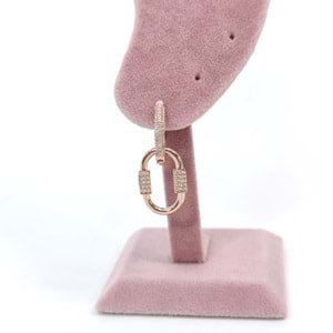 TAŞLI OVAL SALLANTILI V GÜMÜŞ TEK KÜPE - ROSE BAKIR