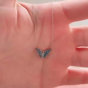 TURKUAZ TAŞLI MİNİ KELEBEK GÜMÜŞ KOLYE - RODYUM BEYAZ