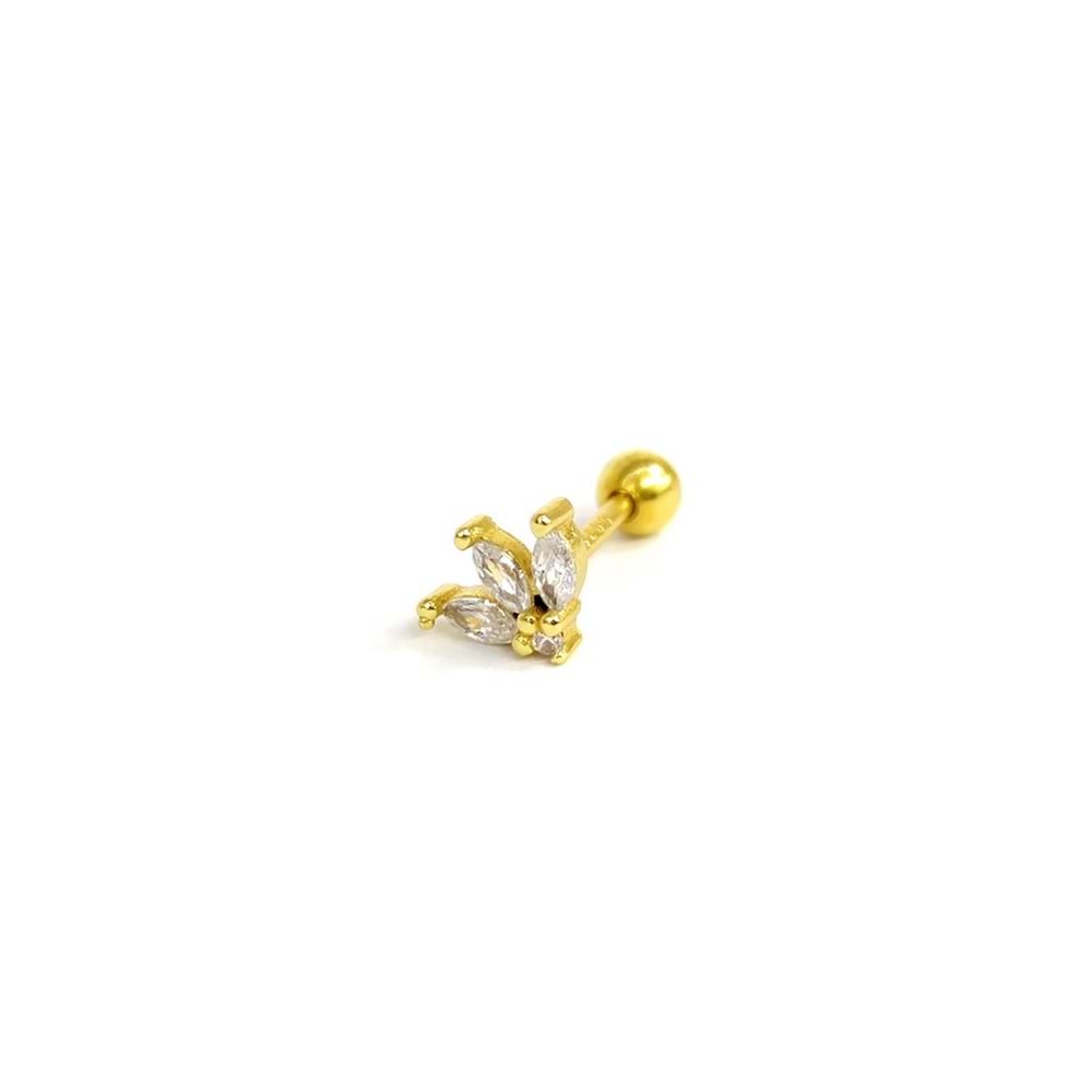 ÜÇ YAPRAK GÜMÜŞ TRAGUS PIERCING - ALTIN SARI