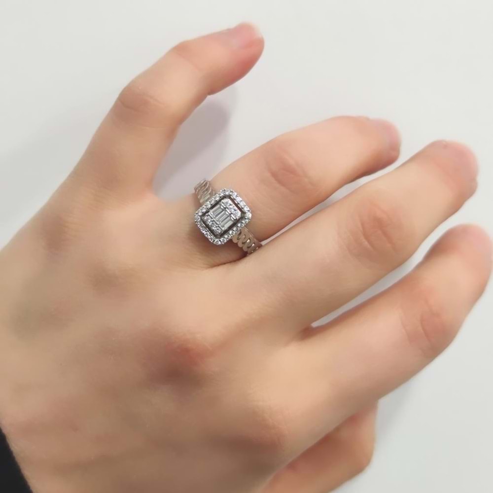 PIRLANTA MONTÜR BAGET GÜMÜŞ YÜZÜK - RODYUM BEYAZ - 17