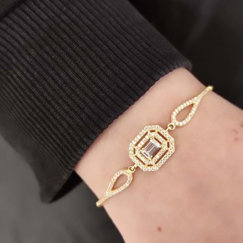 PIRLANTA MONTÜR BAGET GÜMÜŞ BİLEKLİK - ALTIN SARI