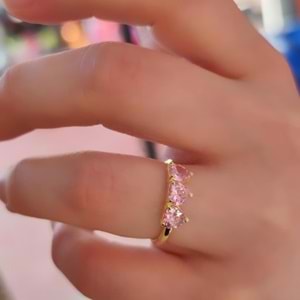 PEMBE TAŞLI KALP GÜMÜŞ YÜZÜK - ALTIN SARI