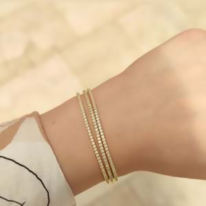 İTHAL 3 SIRA SU YOLU GÜMÜŞ BİLEKLİK - ALTIN SARI